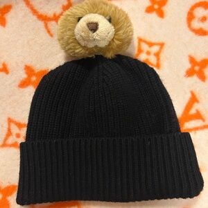 DOLCE & GABBANA Cashmere Knit Beanie with Signature Teddy Bear Pom